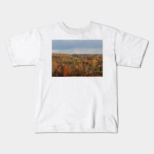 Fall Rainbow Over Hillside at Mill Road Kids T-Shirt